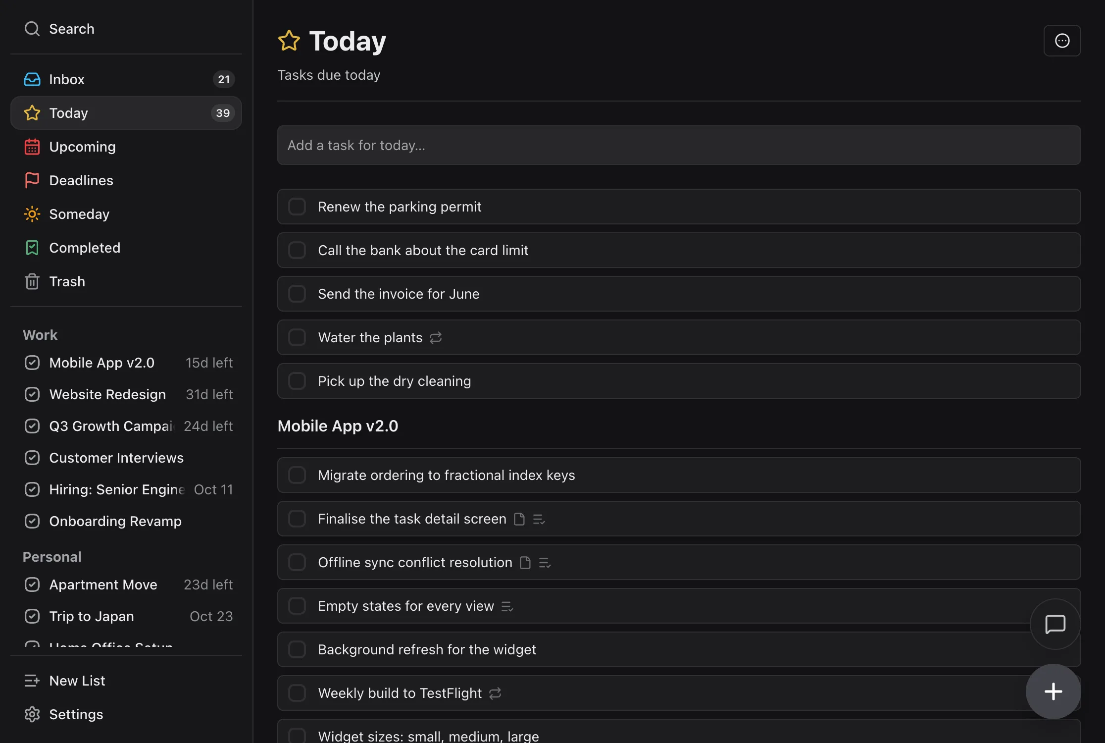 TaskPocket — the Today view